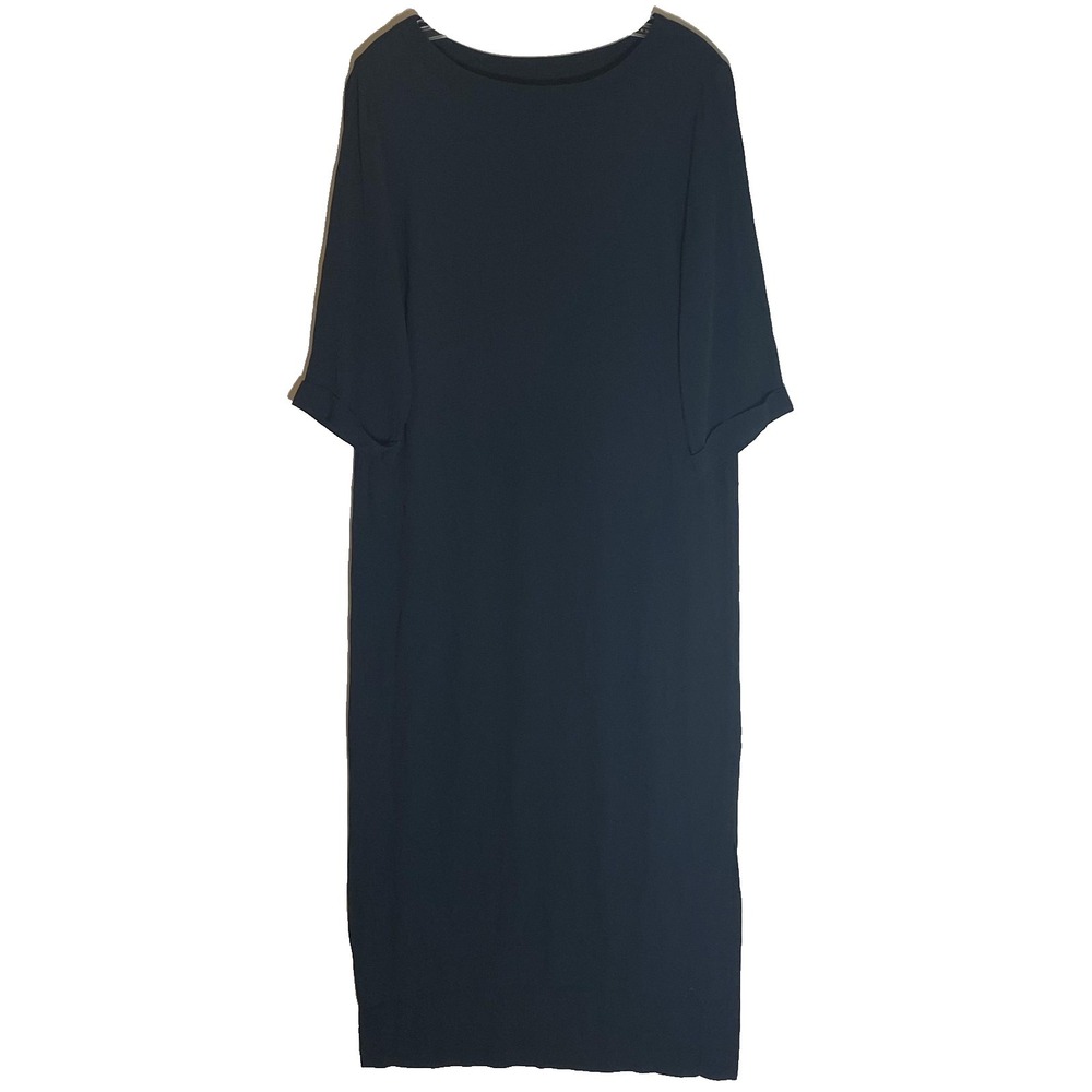 Holding Horses Dress Womens Medium Blue Boat Neck 3/4 Sleeve Long Shift Pockets‎